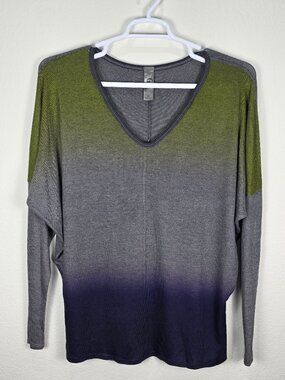 NWOT Go Couture Ombre Space Dye V-Neck Dolman Top Olive Purple XL
